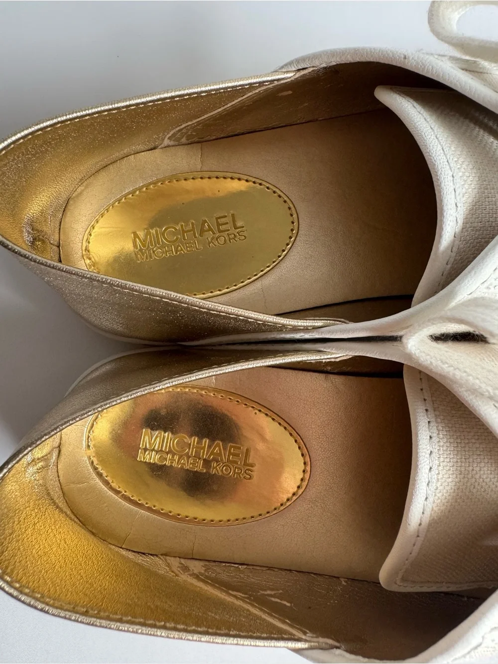 Michael Kors Cream and Gold Lace-Up Sneakers